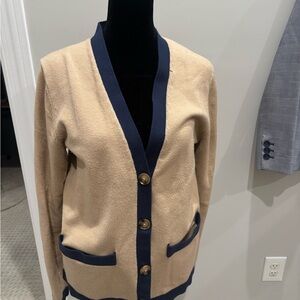 Ann Taylor Beige Cardigan with Blue Accents